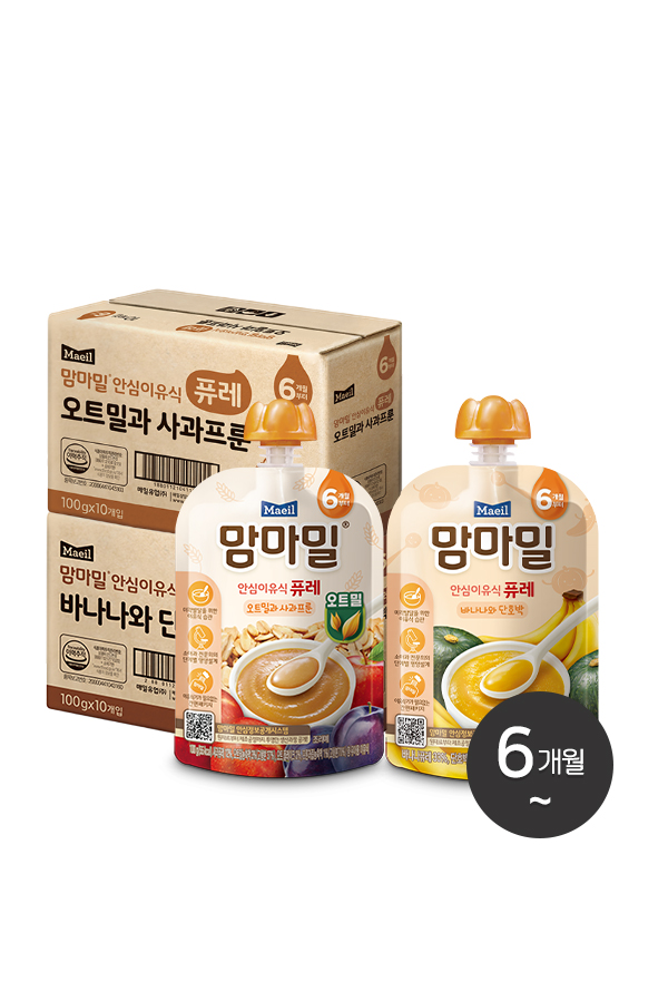 맘마밀 퓨레 100g 20팩 (오트밀과 사과프룬 10팩 + 바나나와 단호박 10팩)