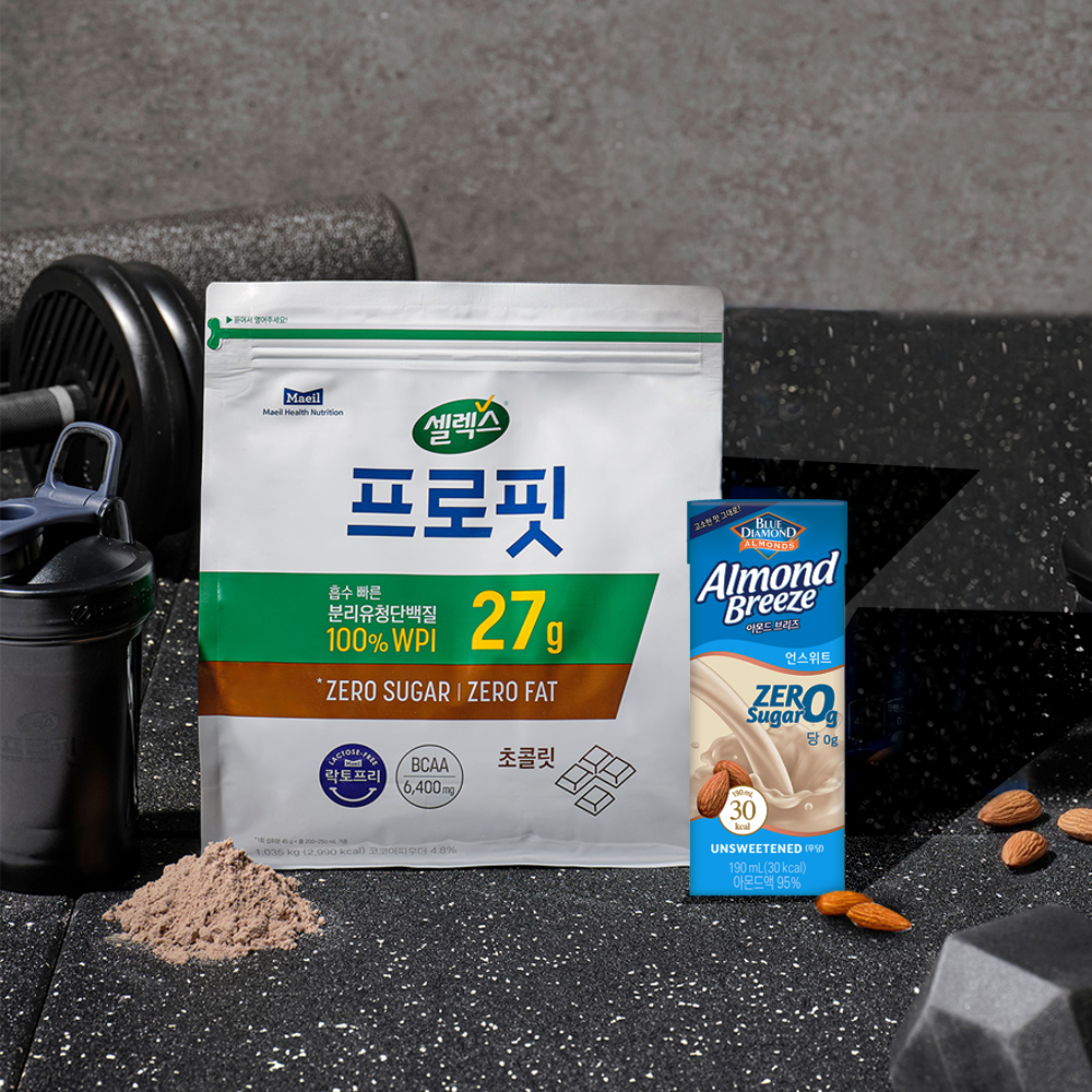 셀렉스 프로핏 WPI 초콜릿 파우더 1kg 1개 (전용 스푼 포함) + 아몬드브리즈 언스위트 제로슈거 190ml 24팩