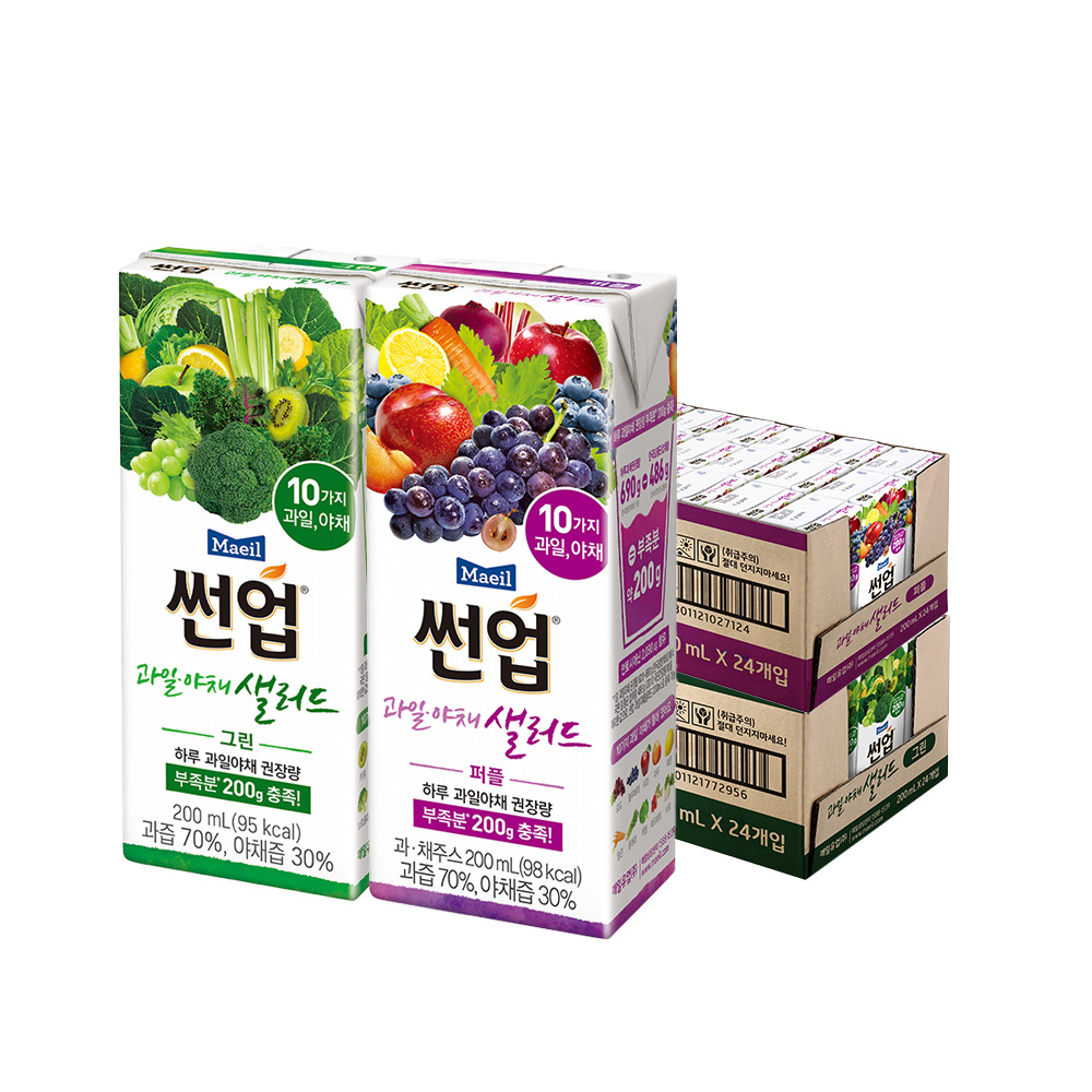 썬업 과일야채샐러드 2종 200ml 48팩 (그린 24팩 + 퍼플 24팩)
