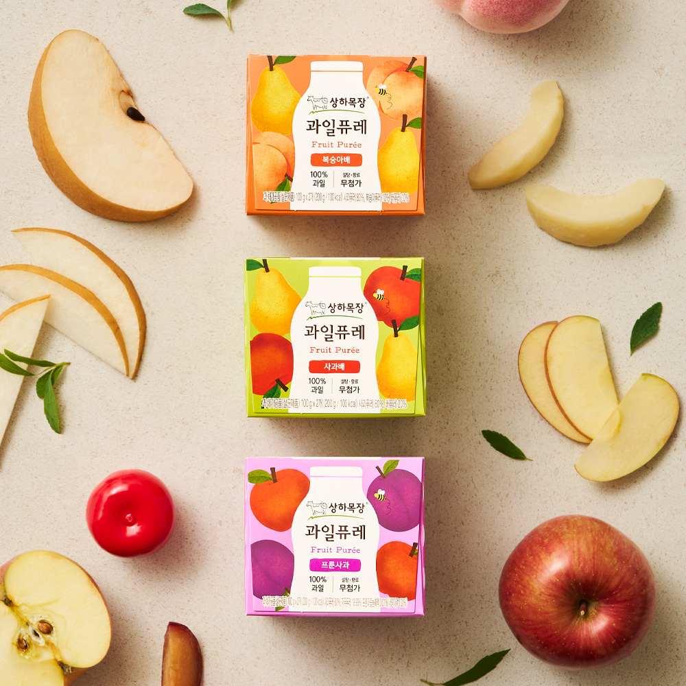 상하목장 과일퓨레 200g 6세트(사과배 2세트 + 복숭아배 2세트 + 프룬사과 2세트)