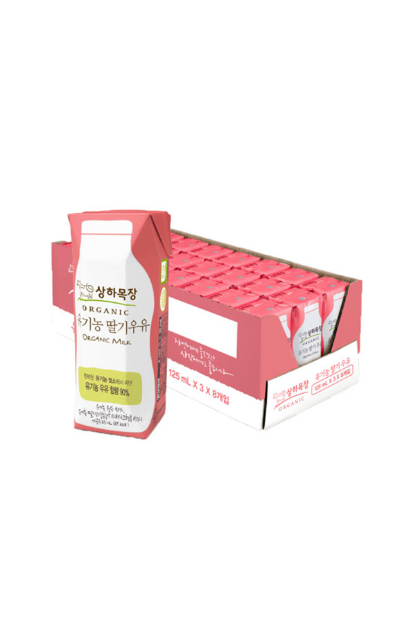 상하목장 유기농 멸균우유 딸기 125ml*24팩 + 전용컵홀더 증정