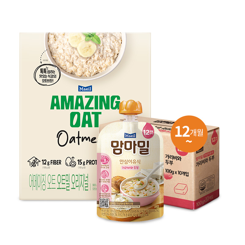 맘마밀 안심이유식 가리비와 두부 100g 10팩 + 어메이징 오트 오트밀 900g
