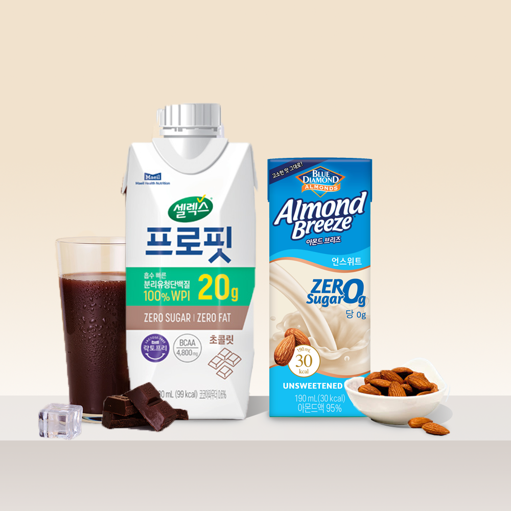 셀렉스 프로핏 WPI 드링크 초콜릿 330ml 12팩 + 아몬드브리즈 언스위트 제로슈거 190ml 24팩