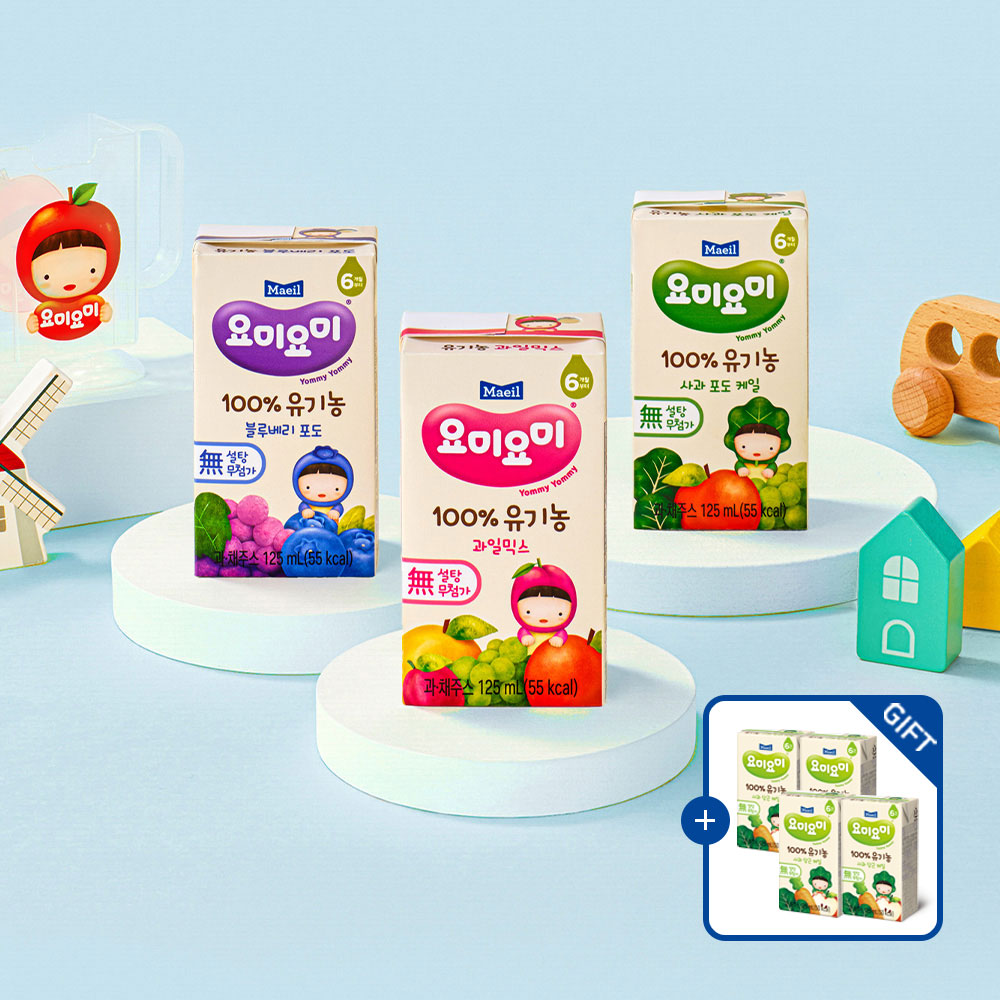 [혼합구성+증정] 요미요미 유기농주스 과일주스 3종 125ml 24팩 +사당케 4팩