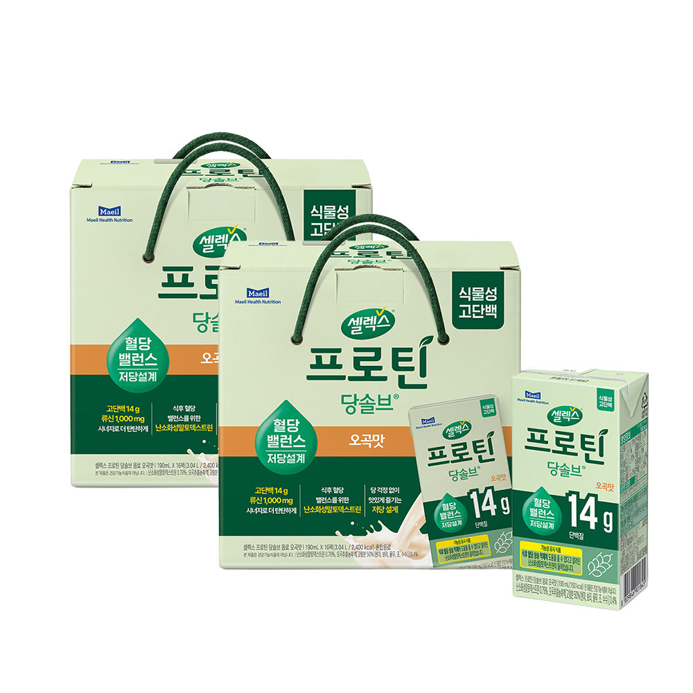 셀렉스 식물성 프로틴 당솔브 음료 오곡맛 선물세트 190ml 16팩 2세트