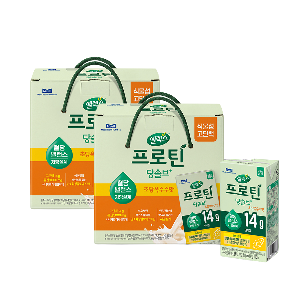 셀렉스 식물성 프로틴 당솔브 음료 초당옥수수맛 선물세트 190ml 16팩 2세트