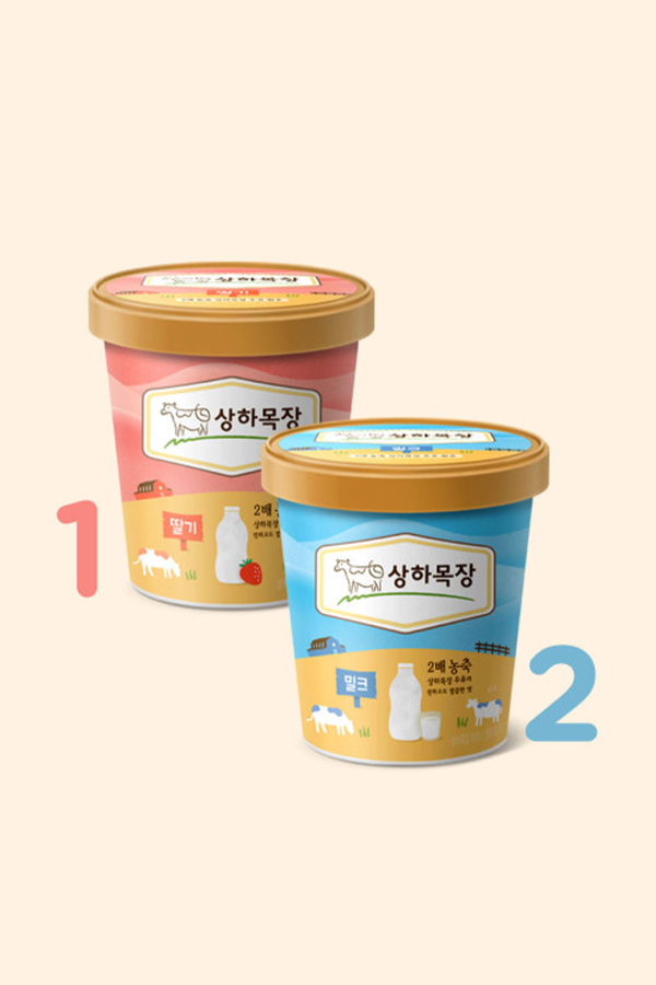 상하목장 아이스크림 파인트 474ml 냉동 3개 (딸기 1개 + 밀크 2개)