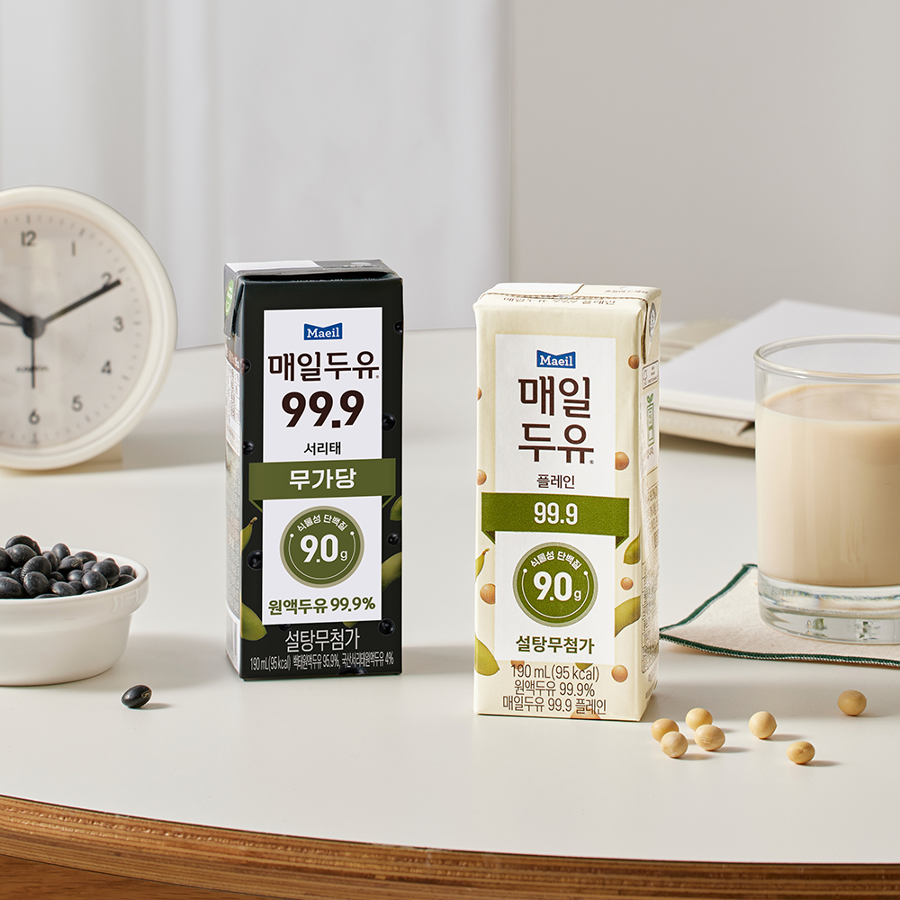 매일두유 99.9 저당두유 2종 190ml 48팩 (플레인 24팩 + 서리태 24팩) 