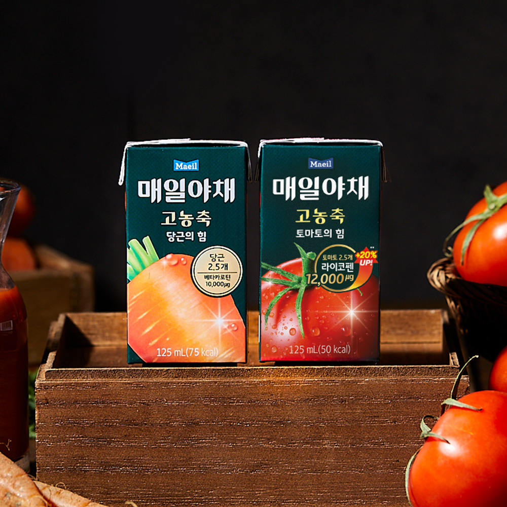 매일야채 고농축 2종 125ml 48팩 (토마토의 힘 24팩 + 당근의 힘 24팩)