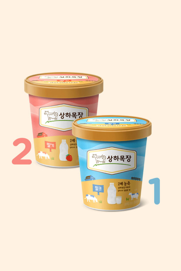 상하목장 아이스크림 파인트 474ml 냉동 3개 (딸기 2개 + 밀크 1개)