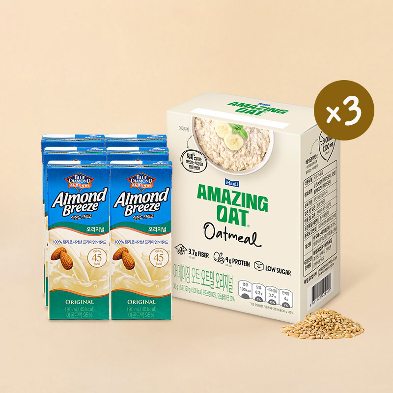 [9/19이후 순차출고][오트밀 기획] 어메이징오트 오트밀 450g + 아몬드 브리즈 오리지널 190ml 6팩