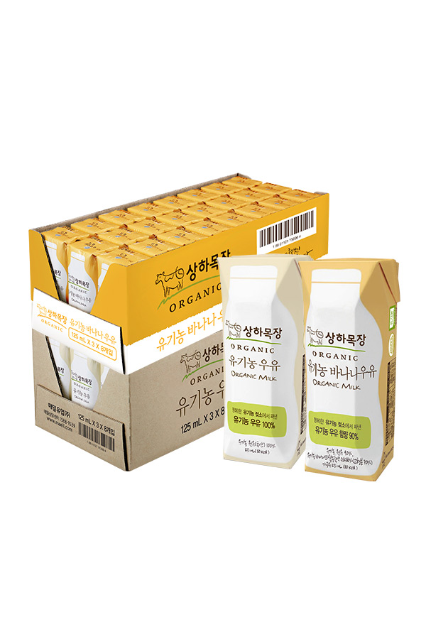 상하목장 유기농 멸균우유 125ml*24팩, 바나나우유 125ml*24팩 