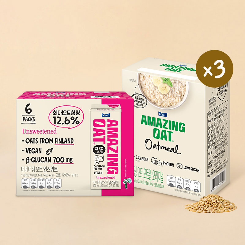 [9/19이후 순차출고][오트밀 기획] 어메이징 오트 오트밀 450g + 어메이징 오트 언스위트 190ml 6팩