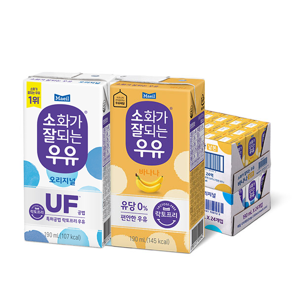 소화가 잘되는 우유 2종 190ml 48팩 (오리지널 24팩 + 바나나 24팩)