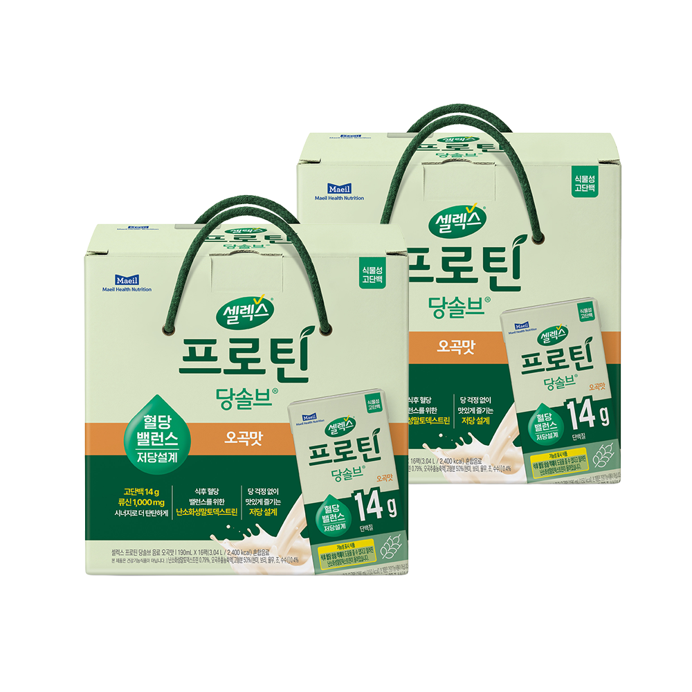셀렉스 식물성 프로틴 당솔브 음료 오곡맛 선물세트 190ml 16팩 2세트