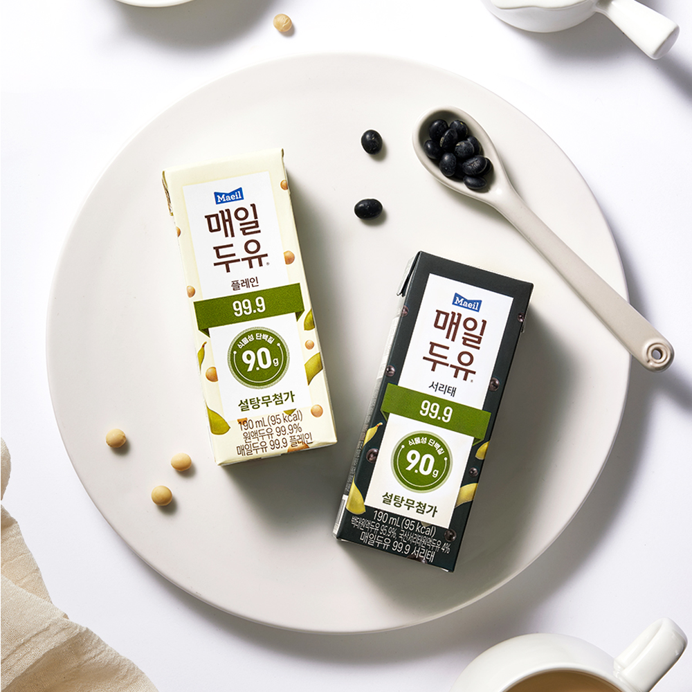 매일두유 99.9 저당두유 2종 190ml 48팩 (플레인 24팩 + 서리태 24팩) 