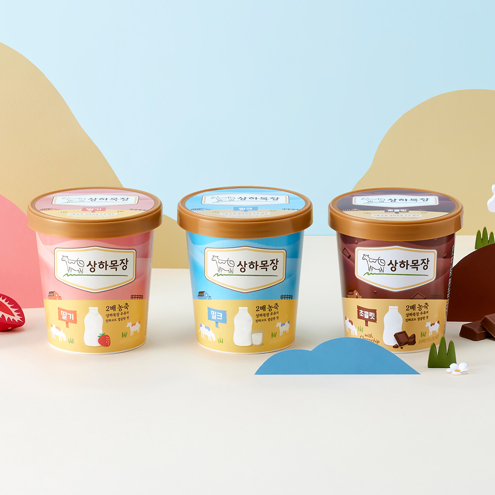 상하목장 아이스크림 파인트 474ml 3개_냉동 (밀크+딸기+초콜릿)