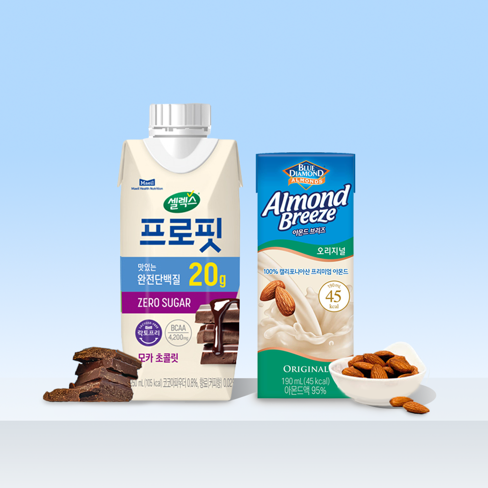 셀렉스 프로핏 완전단백질 음료 모카 초콜릿 250ml 18팩 + 아몬드브리즈 오리지널 190ml 24팩